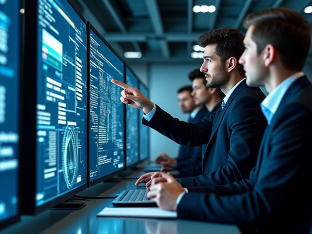 Team von IT-Experten arbeitet am Konfigurieren von Cloud-Servern