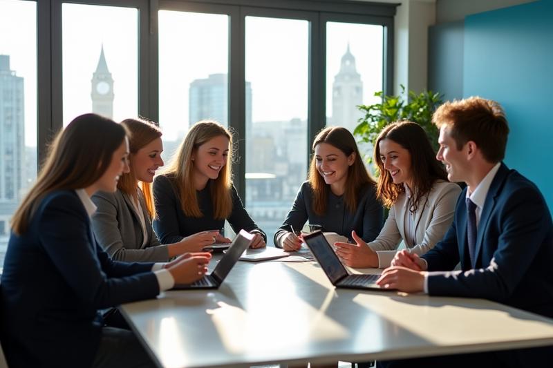 Diverse Geschäftspersonen, die in einem modernen Büro in London zusammenarbeiten, symbolisiert die KMU-Fokussierung von STARLINK Trading