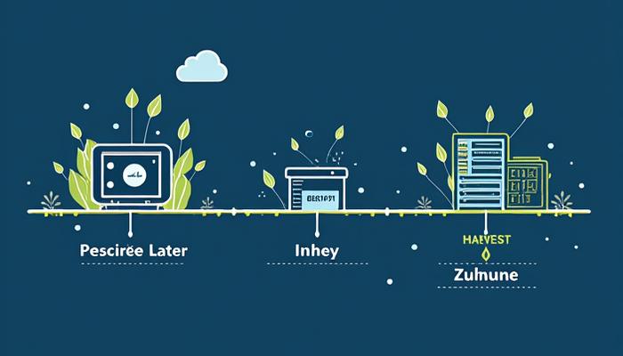 Eine visuelle Zeitleiste, die den Datendiebstahl heute und die zukünftige Entschlüsselung durch Quantencomputer darstellt.